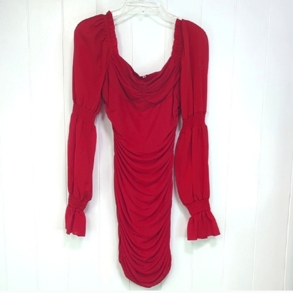 Sexy Valentines Day Elegant Red Ruched Dress - Picture 5 of 5